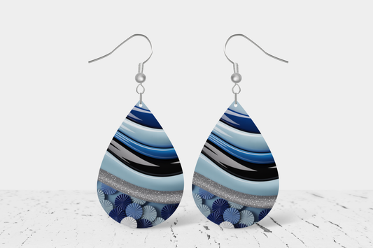 Teardrop Earrings (E88E) - Blue & Black