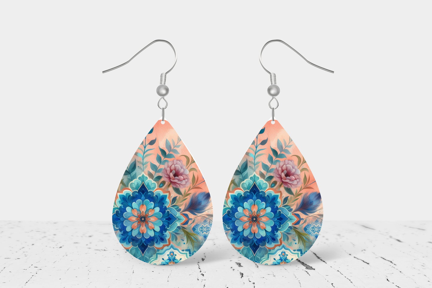 Teardrop Earrings (E89E) - Floral