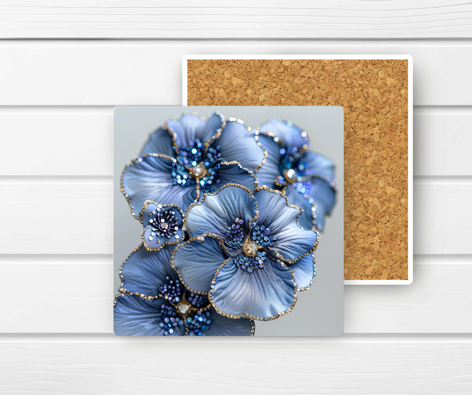 4x4 Ceramic Coaster (E8H) - Blue Floral