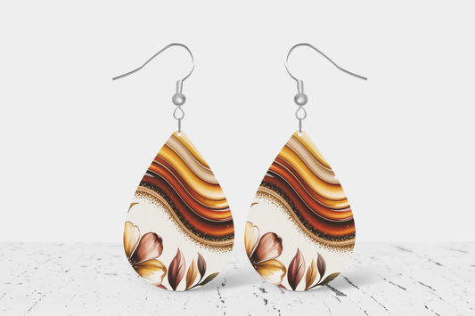 Teardrop Earrings (E90E) - Neutral Tone Wavey