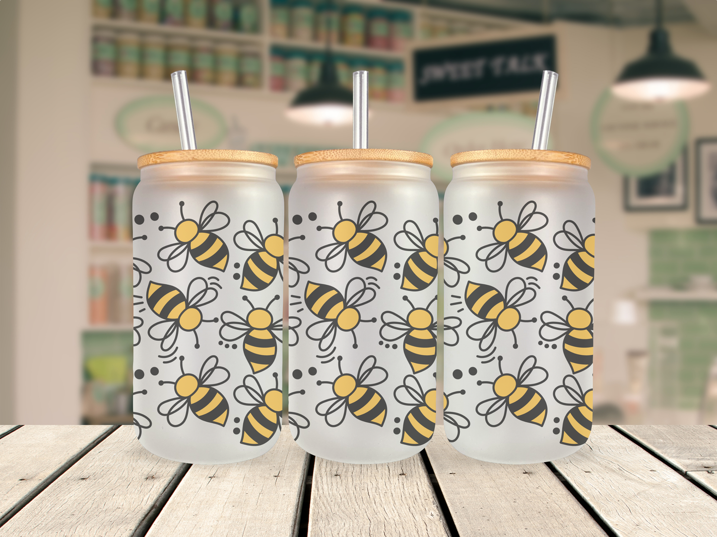 16 oz Glass Cup - Bees