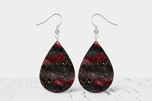 Teardrop Earrings (E91E) - Black & Red