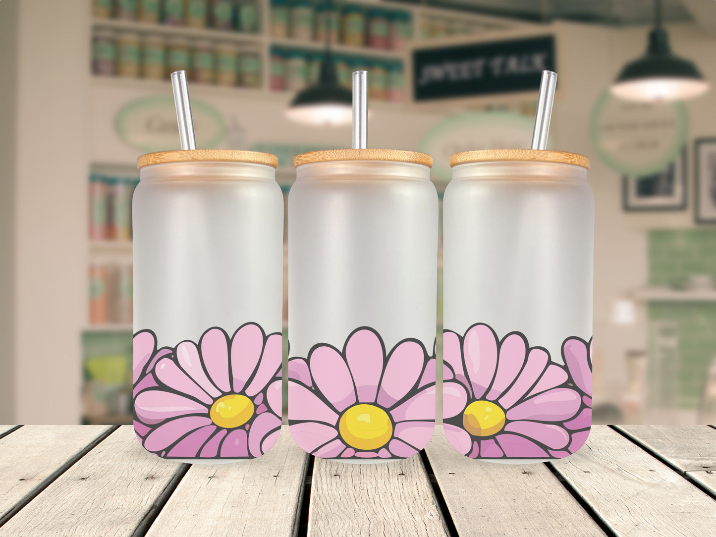 16 oz Glass Cup - Pink Floral