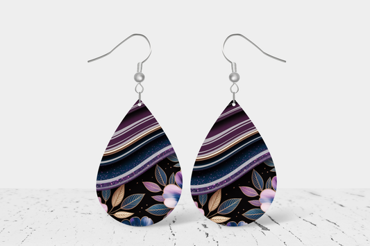 Teardrop Earrings (E96E) - Purple & BlackFloral