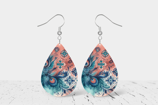 Teardrop Earrings (E97E) - Peacock Floral