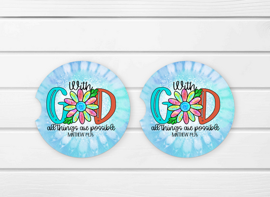 With God all things are possible Ceramic Car Coaster Set