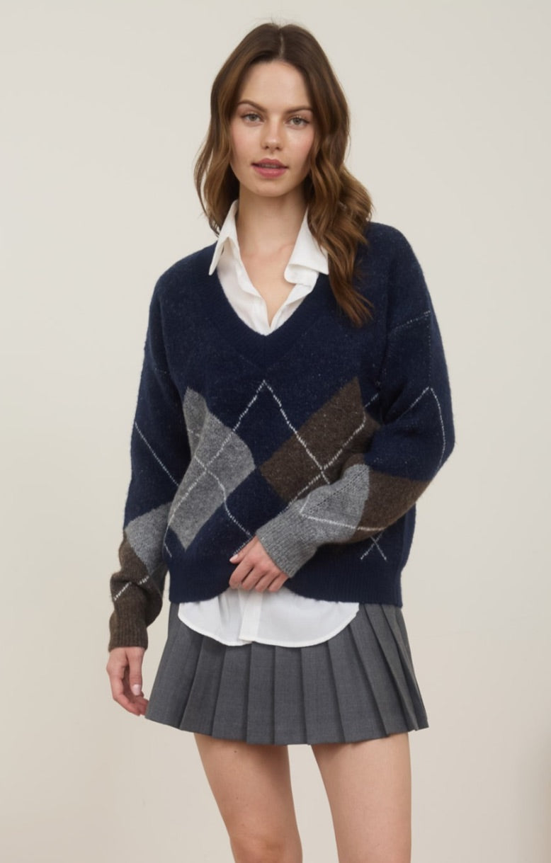 Argyle V-Neck Long Sleeve Pullover Sweater – The Workshop