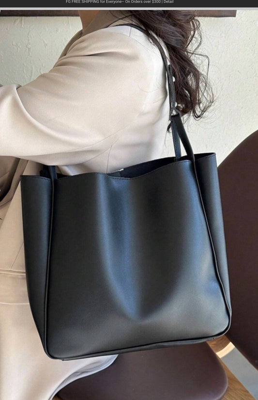 1 Pc Minimalist Retro Plain Soft Surface PU Bucket Bag - Black