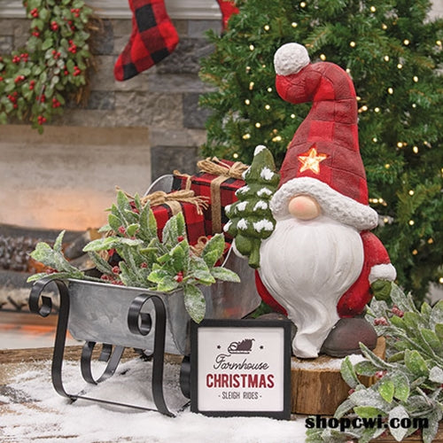 Light Up Plaid Santa Gnome w/Tree