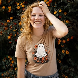Floral Ghost T-Shirt - Heather Tan - Small