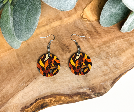 Round Earrings - Fall / Autumn Leaves