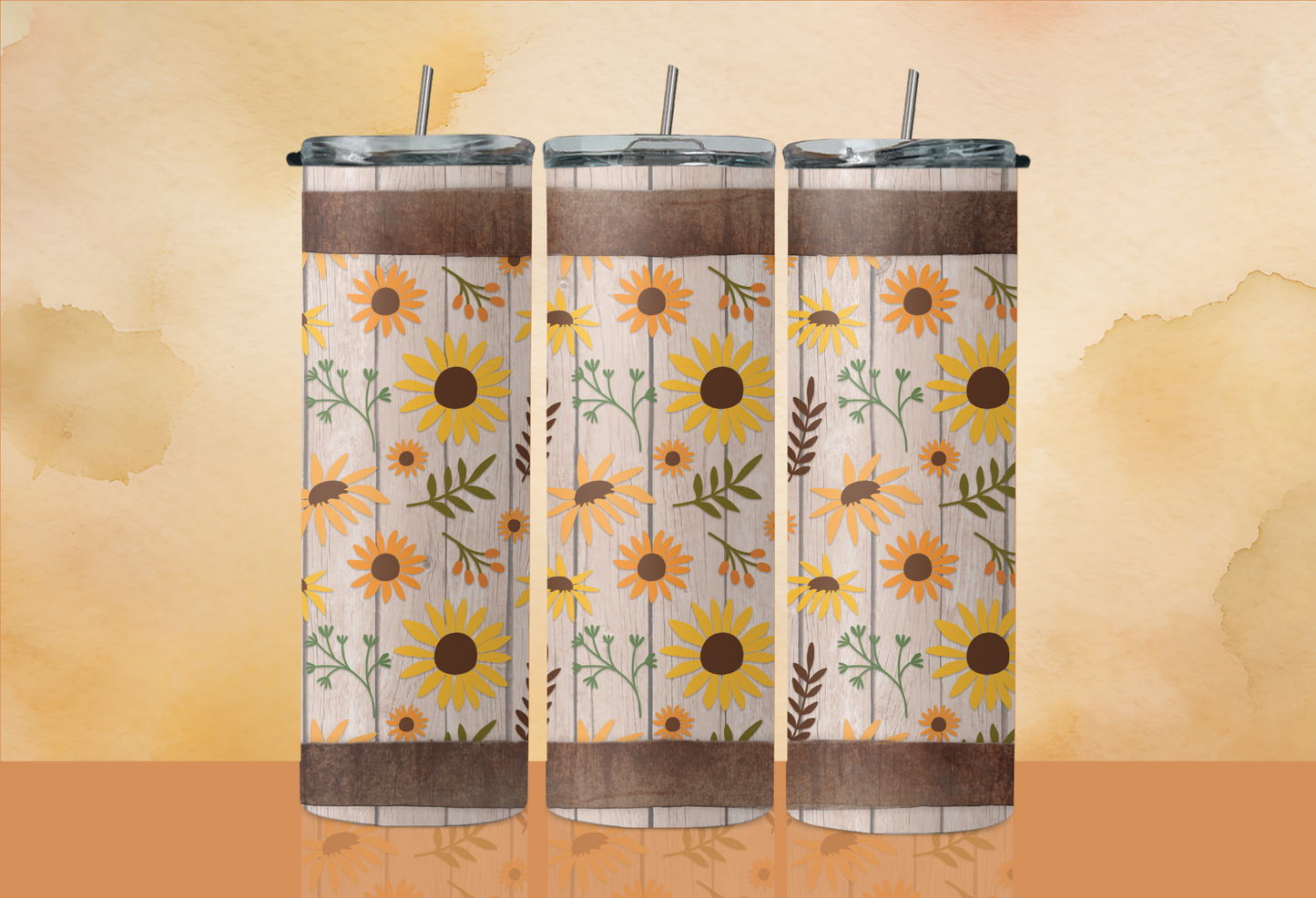 20 oz Skinny Tumbler - Fall - Whiskey Barrel and Fall Floral