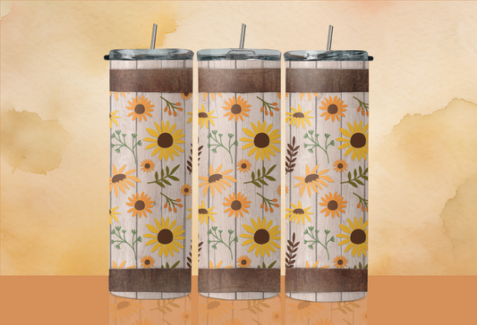 Fall Sunflower Barrel - 20 oz Skinny Tumbler