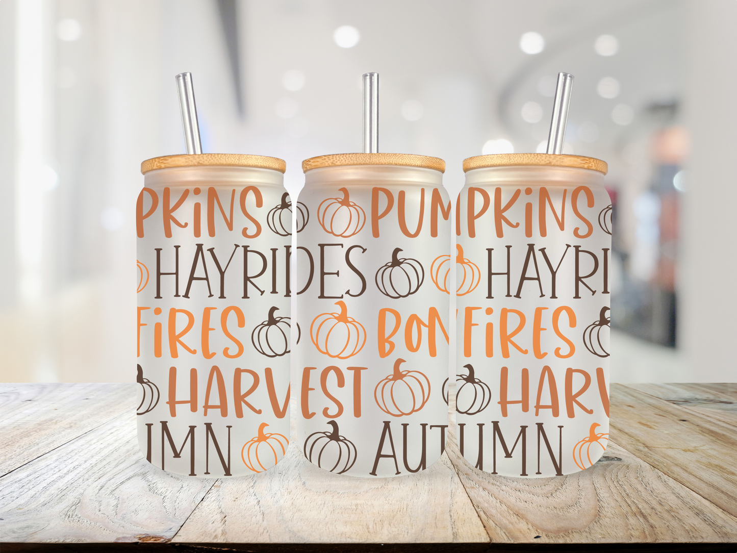 20 oz Glass Cup - Fall - Hayrides - Pumpkins - Bonfires - Harvest - Autumn