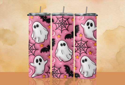 Pink Inflated Ghosts, Bats and Webs 20 oz Skinny Tumbler