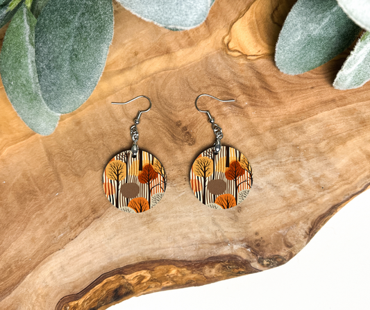 Round Earrings - Fall / Autumn Trees