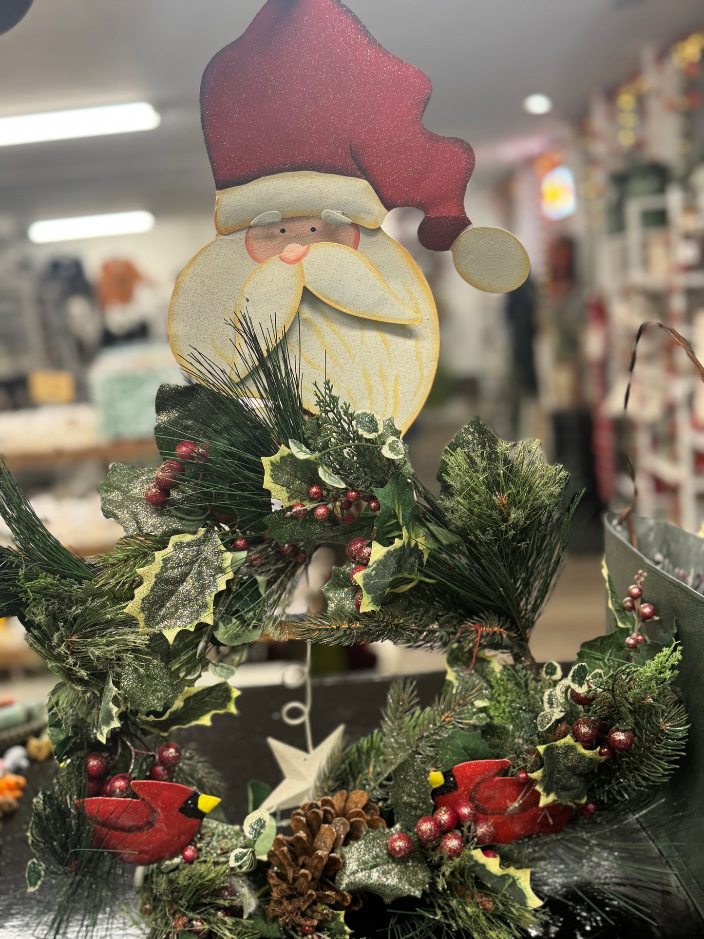 Santa & Cardinals Christmas Wreath – 24"