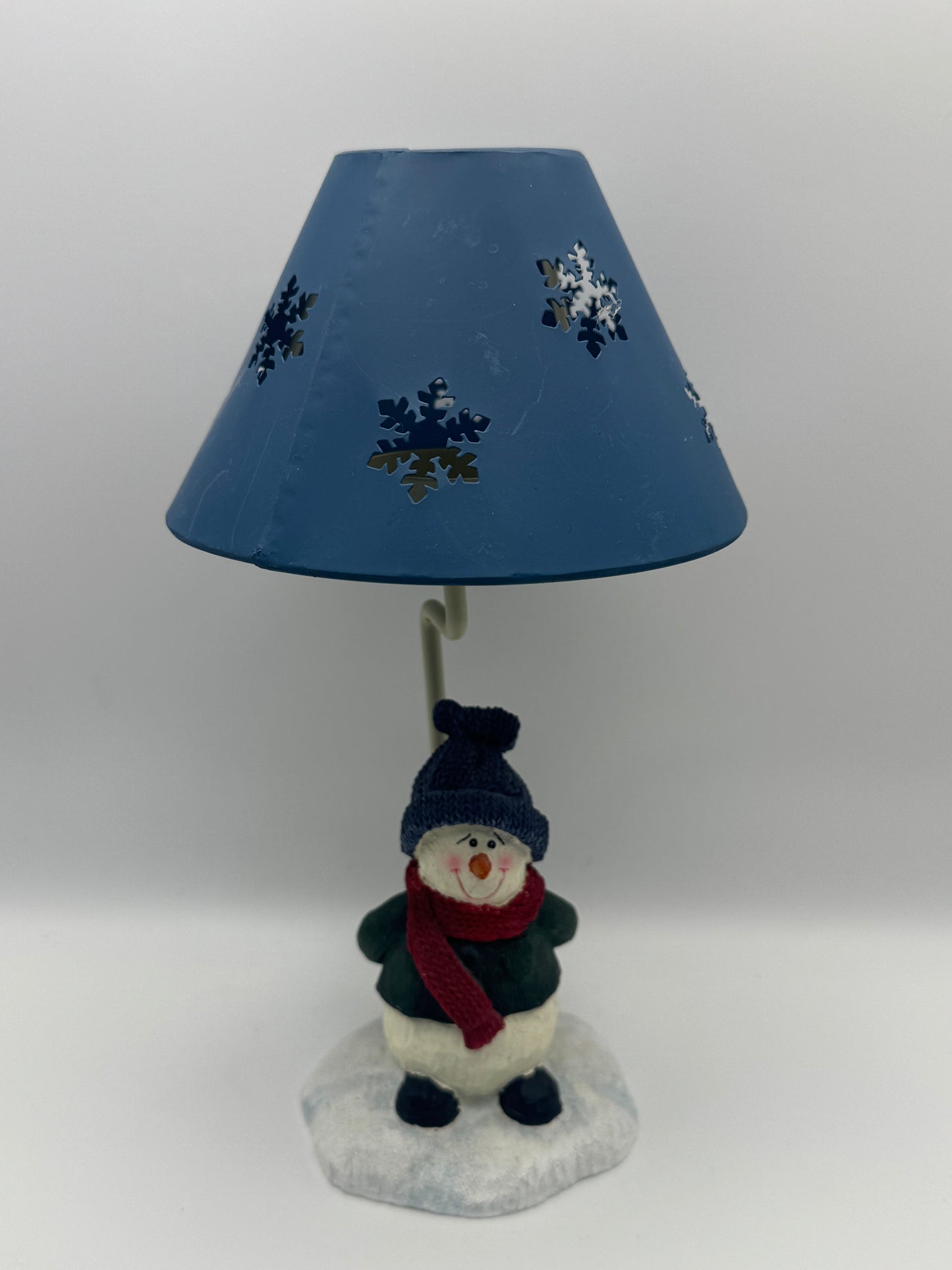 Crazy Mountain Snowman Tealight Candle Lamp with Navy Metal Shade