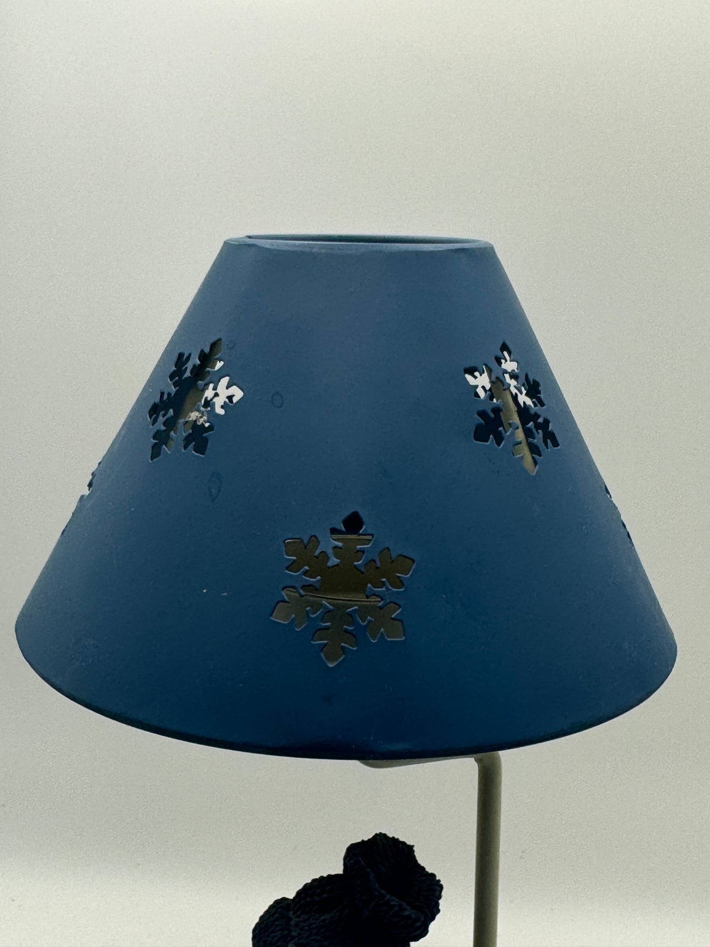 Crazy Mountain Snowman Tealight Candle Lamp with Navy Metal Shade