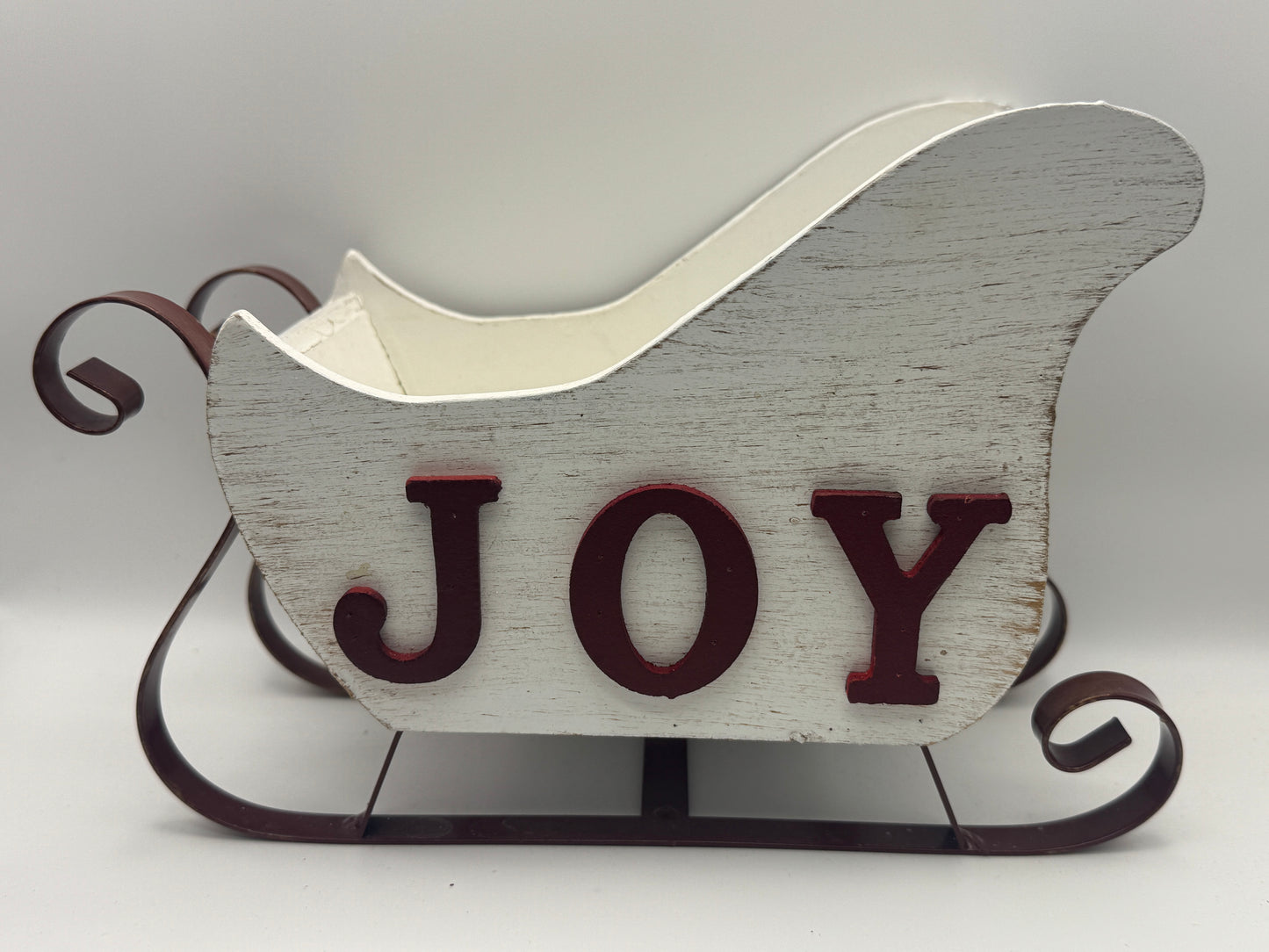 Distressed White Wooden Christmas Sleigh – Rustic Holiday Decor 9"