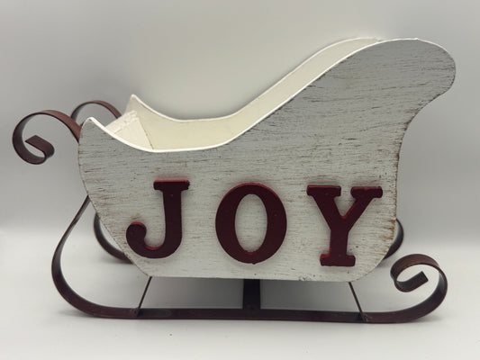 Distressed White Wooden Christmas Sleigh – Rustic Holiday Decor 9"