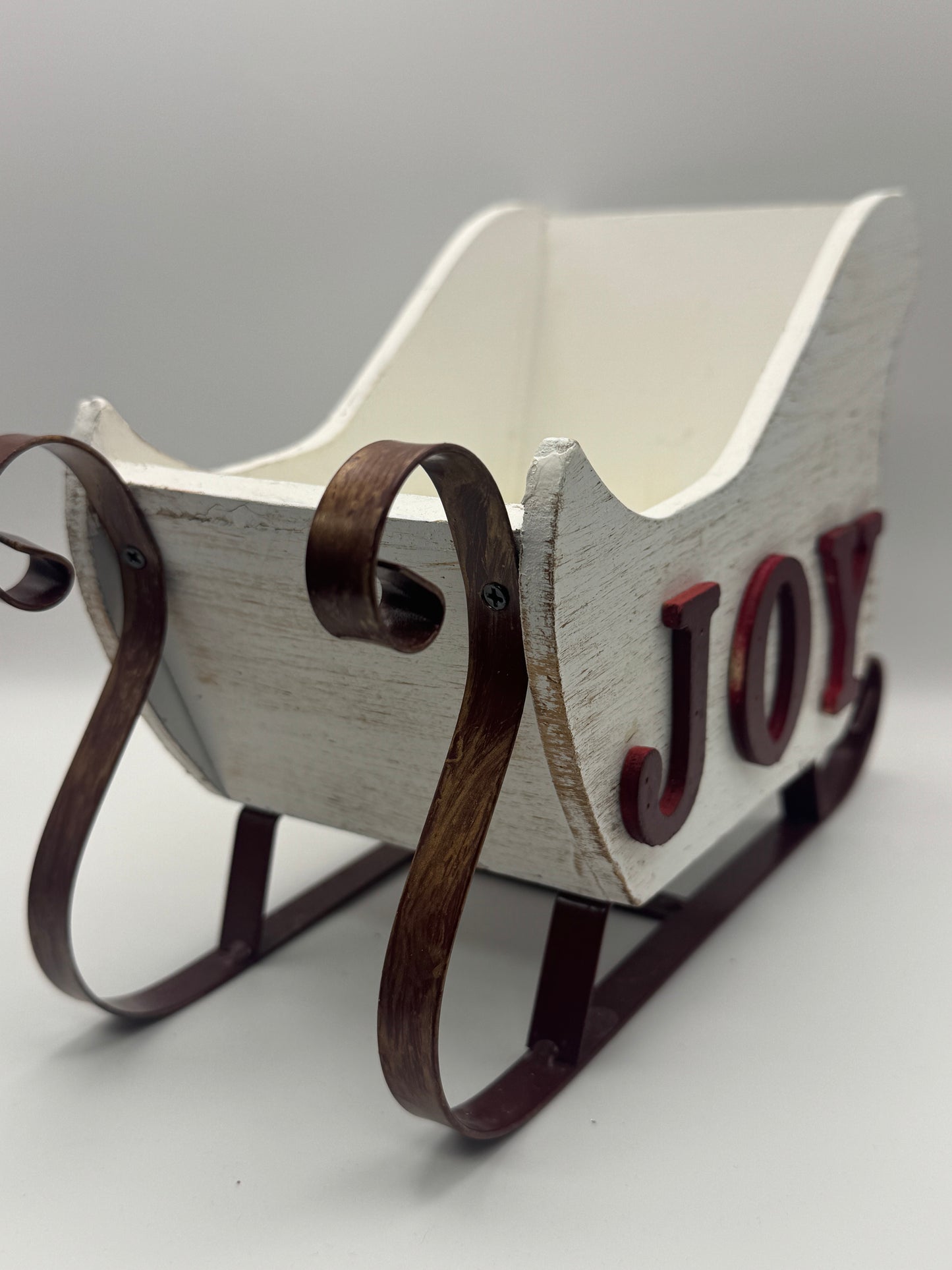 Distressed White Wooden Christmas Sleigh – Rustic Holiday Decor 9"
