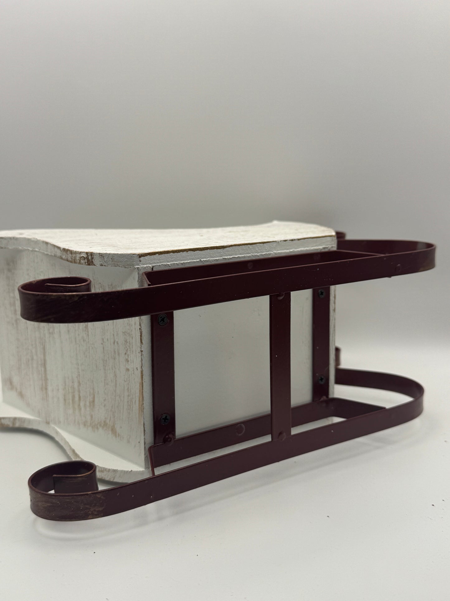 Distressed White Wooden Christmas Sleigh – Rustic Holiday Decor 9"