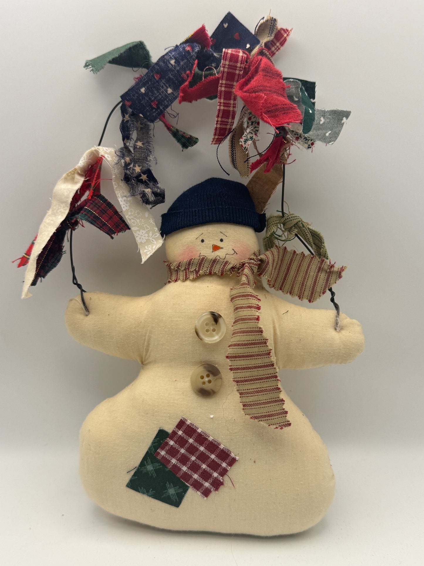 Primitive Fabric Snowman Shelf Sitter – Handmade-Style Winter Decor 7"