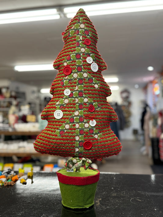 Handmade Crochet-Style Christmas Tree with Button Ornaments – 23"