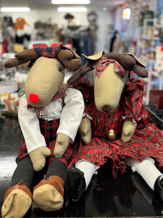 Plaid Moose/Reindeer Plush Christmas Decoration – 10" Holiday Shelf Sitter