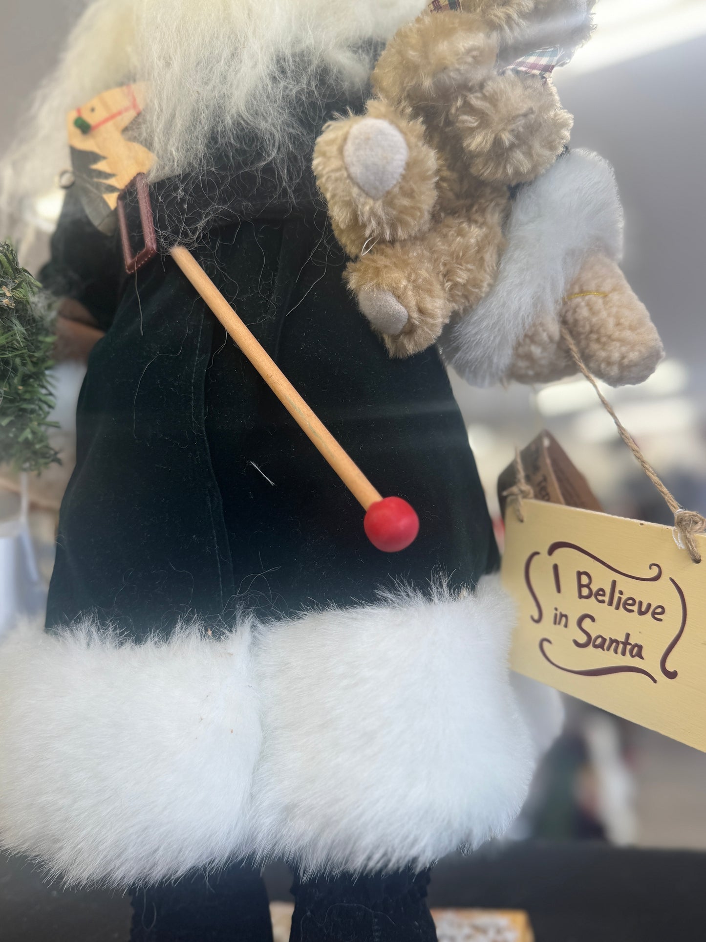 Woodland Rustic Santa with Bear, Tree & Giftbag – 24" Vintage-Style Christmas Figurine