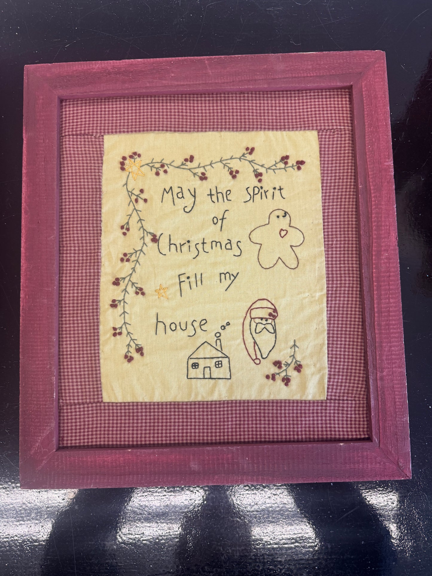 Framed Cross-Stitch “May the Spirit of Christmas Fill My House” – Rustic Country Decor 16x14"