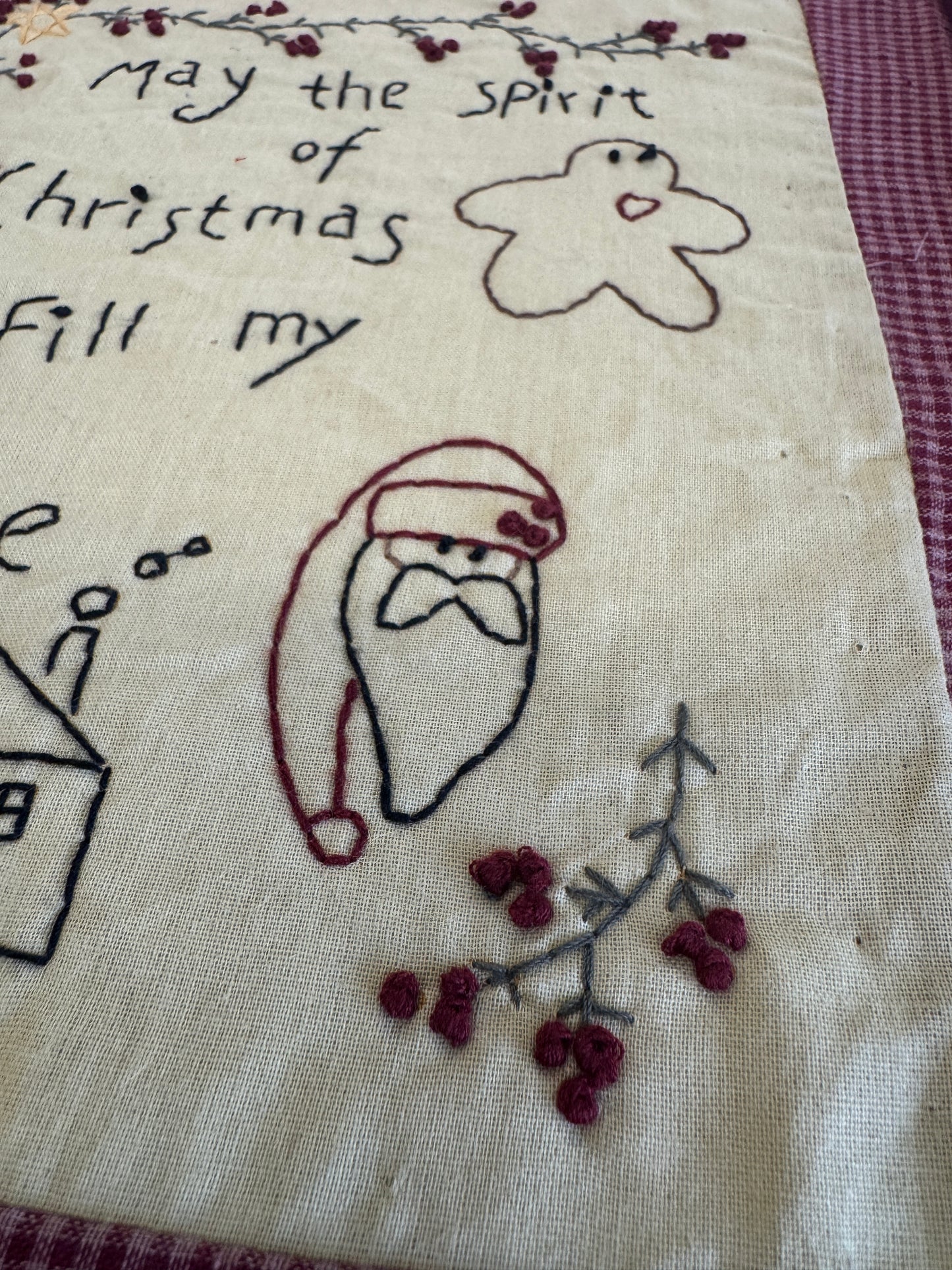 Framed Cross-Stitch “May the Spirit of Christmas Fill My House” – Rustic Country Decor 16x14"