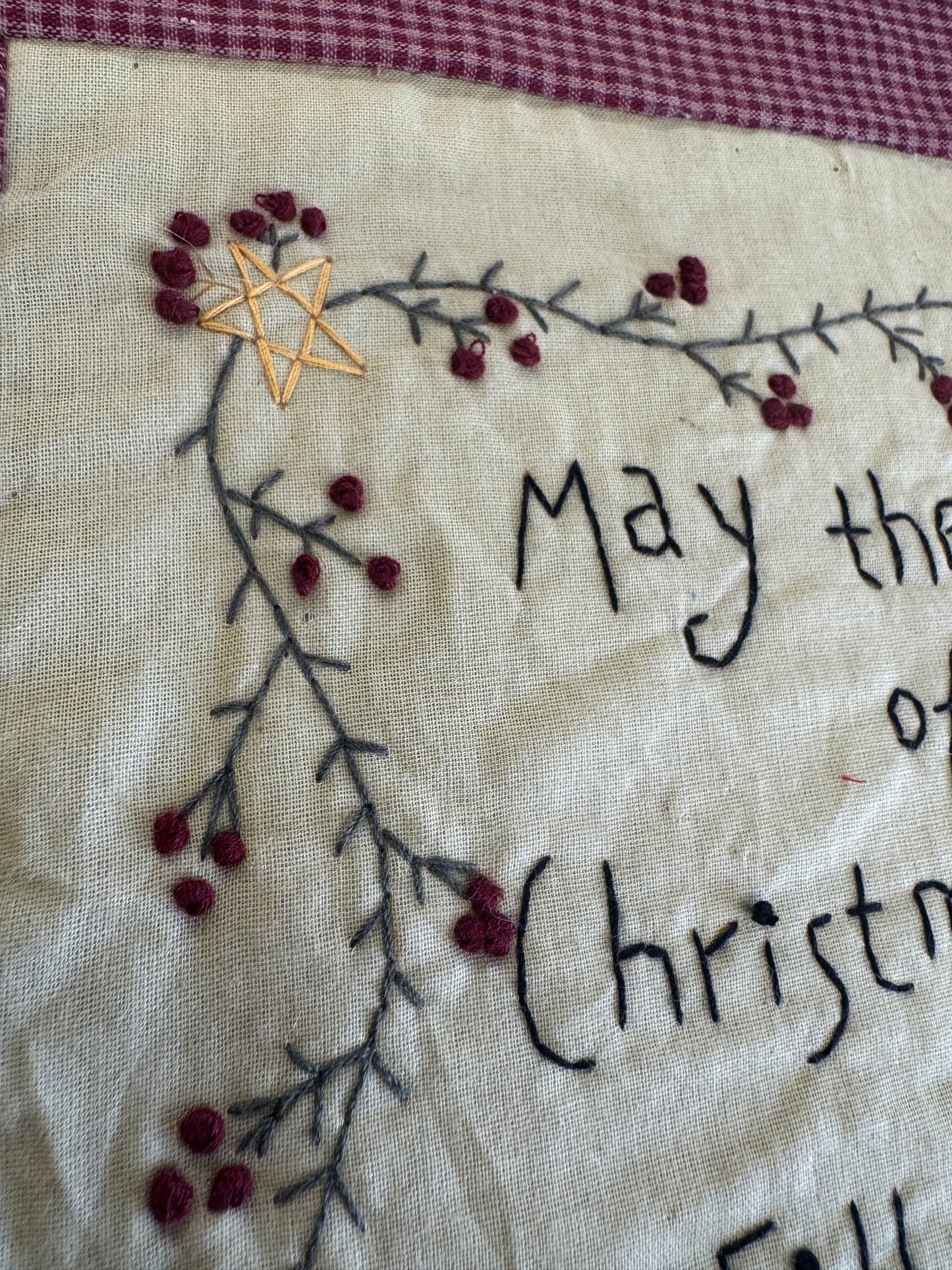 Framed Cross-Stitch “May the Spirit of Christmas Fill My House” – Rustic Country Decor 16x14"