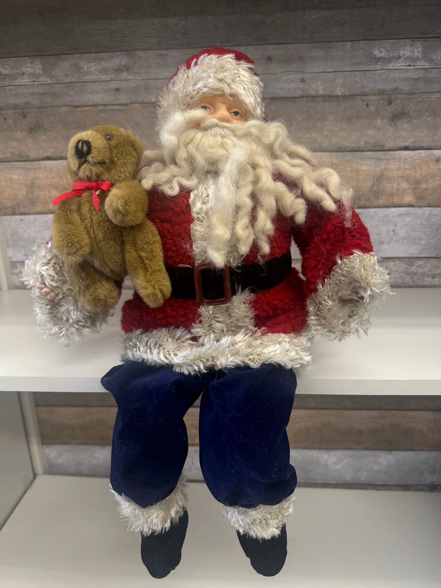 Seated Santa with Teddy Bear – “Home for the Holidays” Style Collectible Christmas Figurine