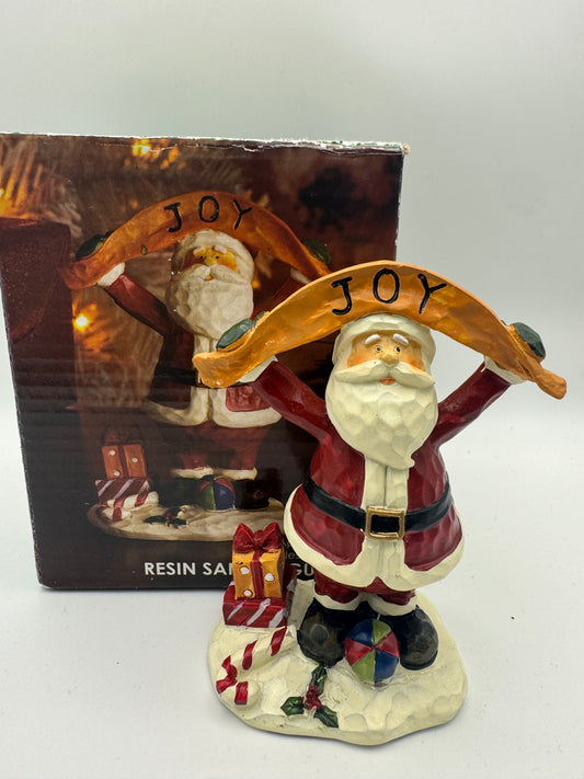 Kirkland’s Resin Santa Figurine – Hand-Carved Look Christmas Decor 4.5" (Discontinued) JOY