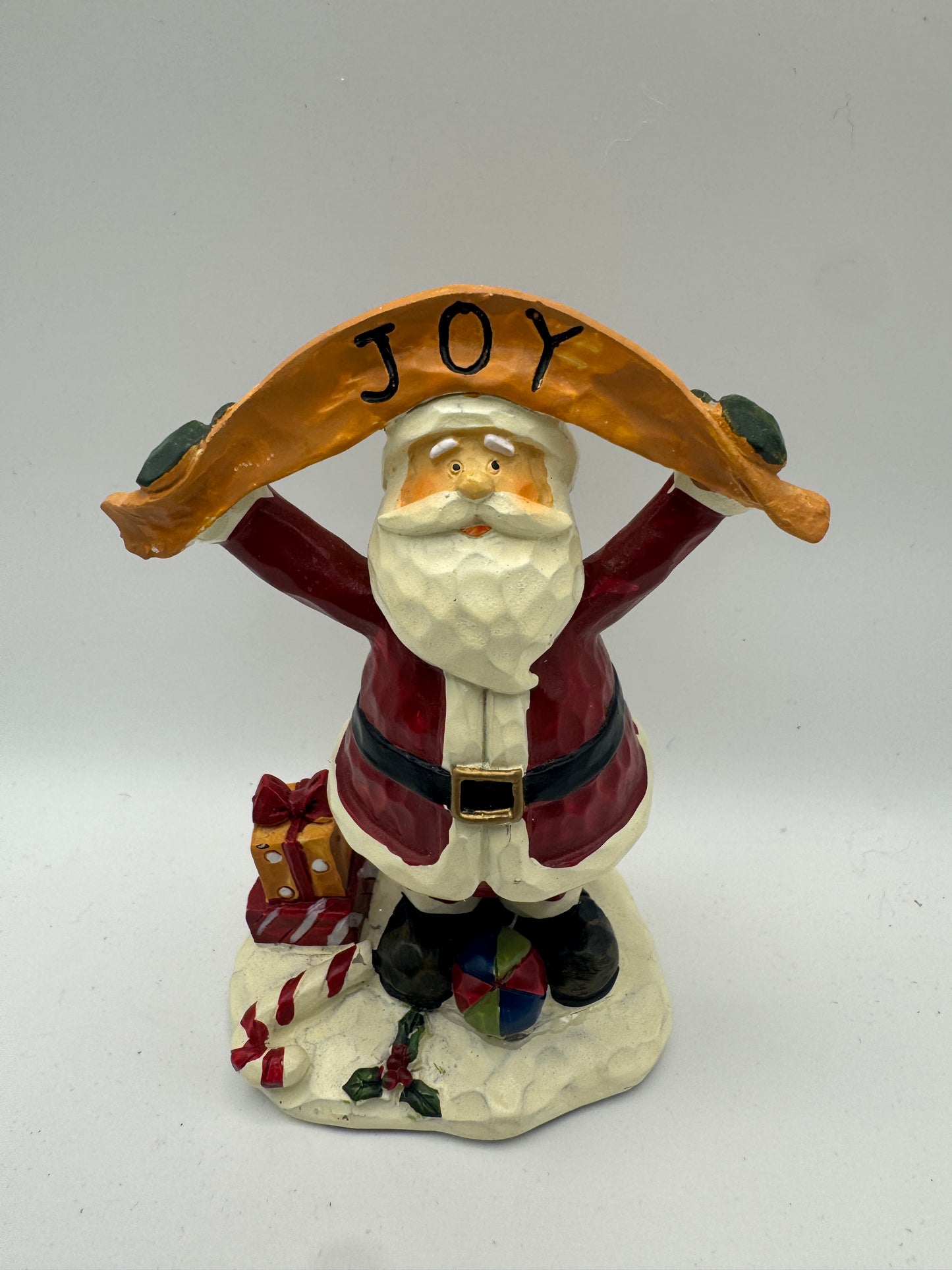 Kirkland’s Resin Santa Figurine – Hand-Carved Look Christmas Decor 4.5" (Discontinued) JOY