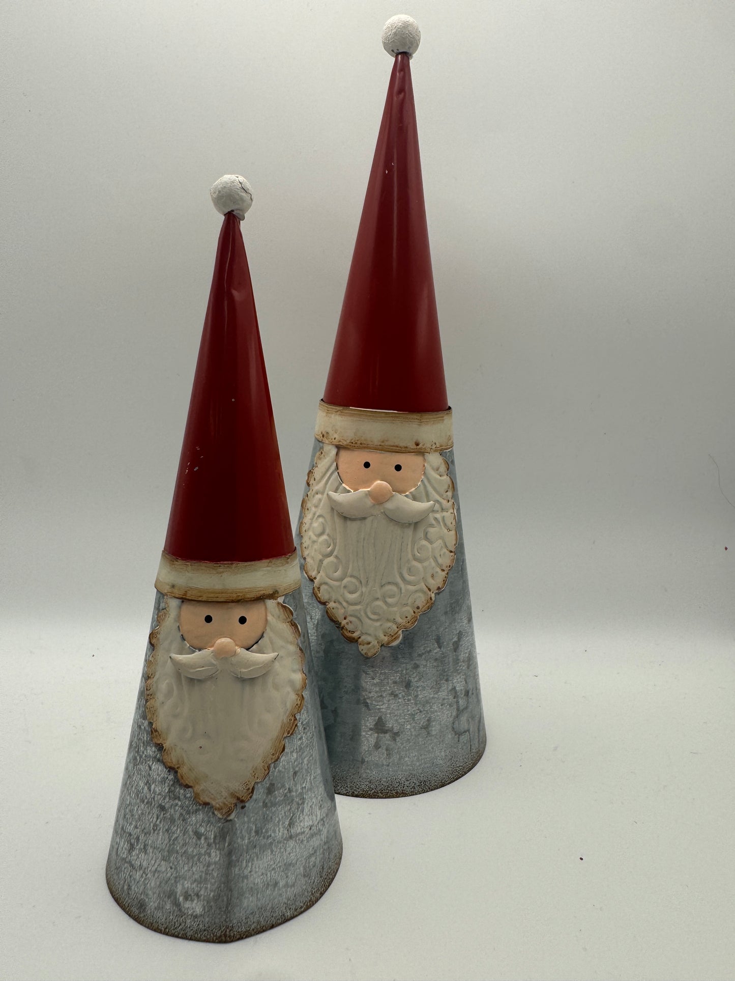 Galvanized Metal Santa Figurines – Rustic Farmhouse Christmas Decor (7" & 9")