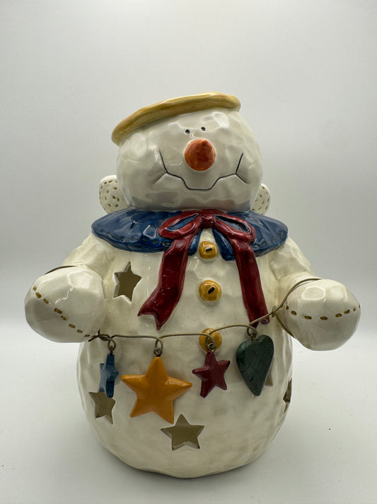 Snowman Tealight Candleholder Figurine – 7.5" Christmas Decor