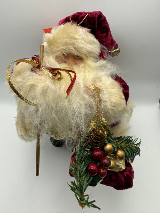 Old-World Santa Figurine with Velvet Hat & Gift Bag – 8" Christmas Decor