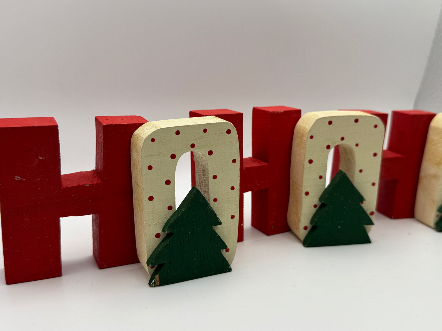 Wooden “HO HO HO” Christmas Block Set – Rustic Holiday Decor 3"