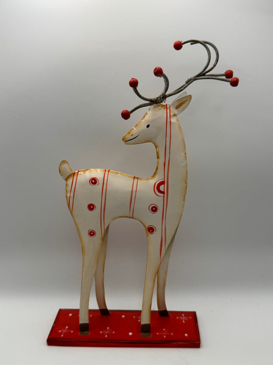 Metal Reindeer Figurine with Red Accents – 11" Christmas Decor