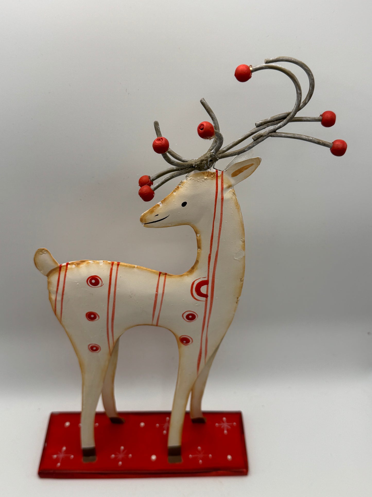 Metal Reindeer Figurine with Red Accents – 11" Christmas Decor