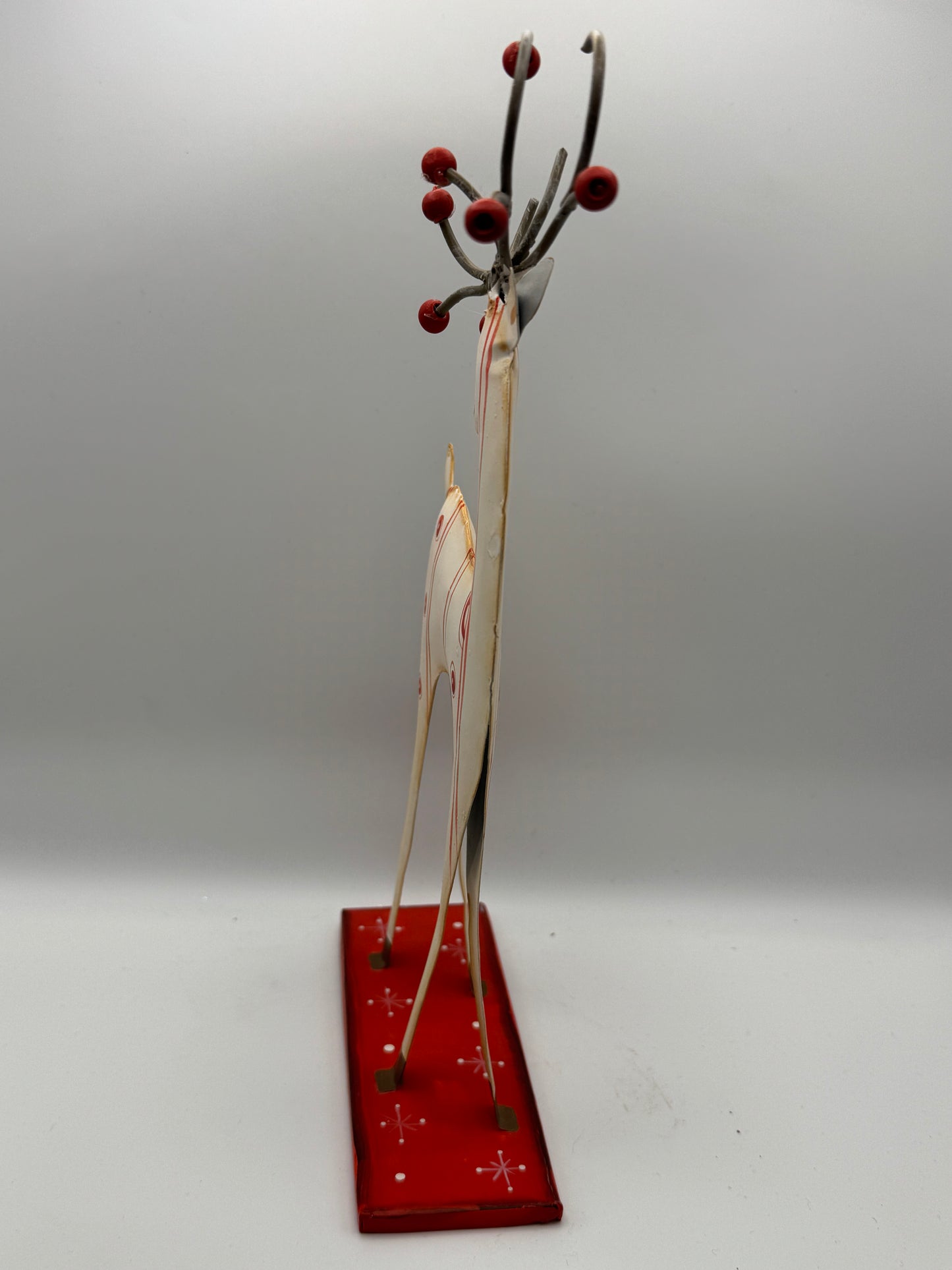 Metal Reindeer Figurine with Red Accents – 11" Christmas Decor