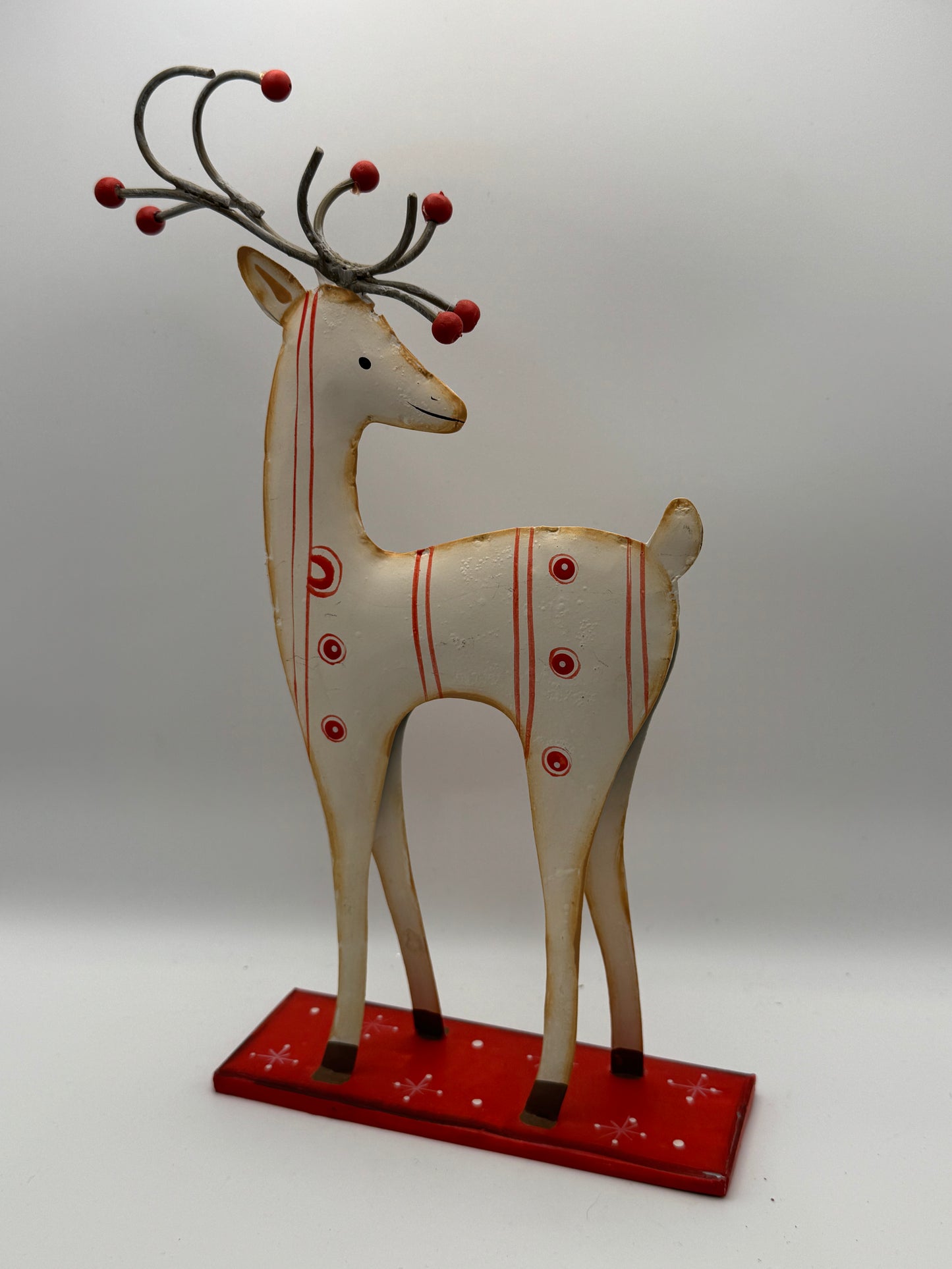 Metal Reindeer Figurine with Red Accents – 11" Christmas Decor