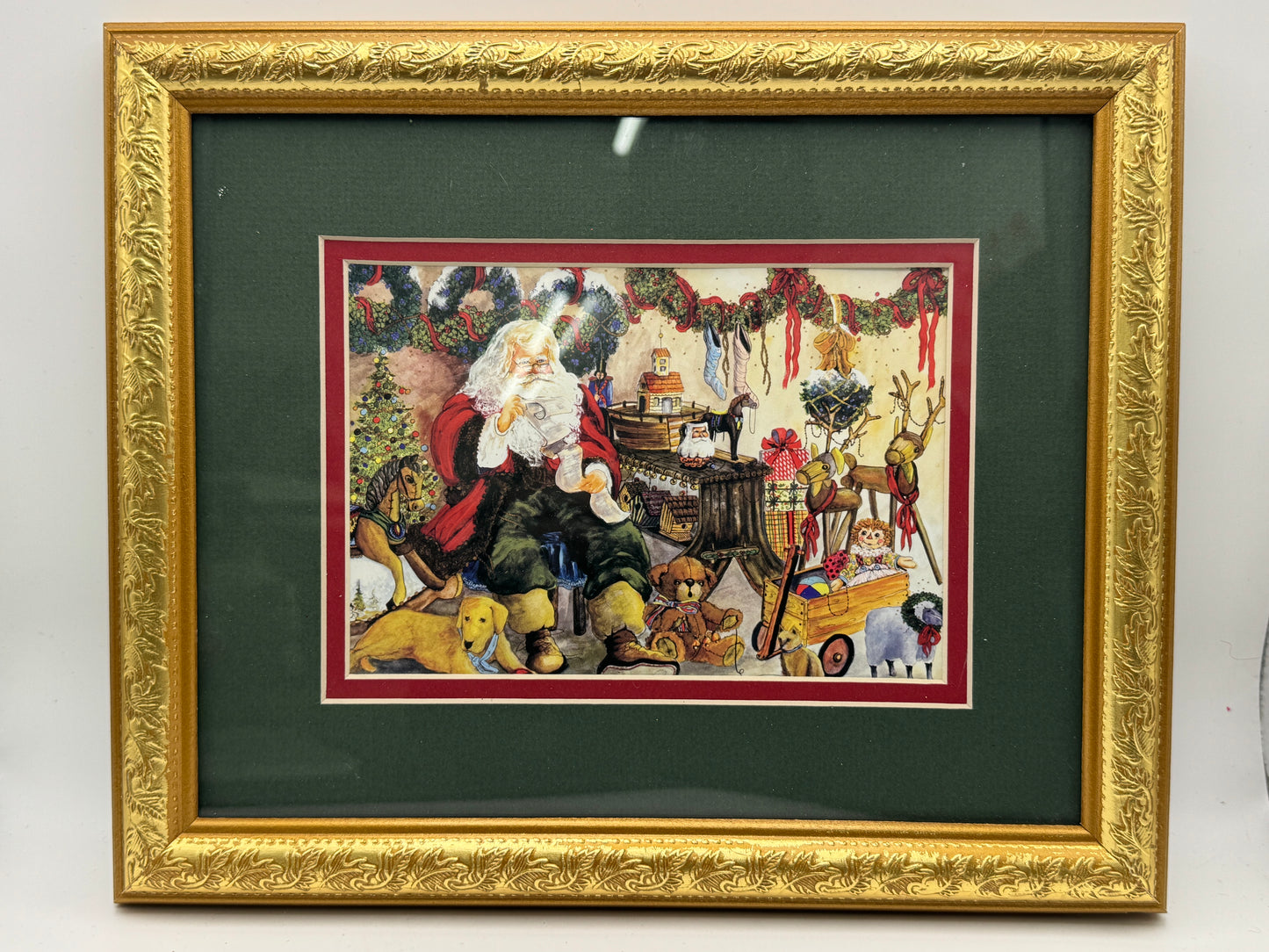 Peggy Abrams “Santa’s Workshop” Framed Art Print – Nostalgic Christmas Decor 11.5" x 9.5"