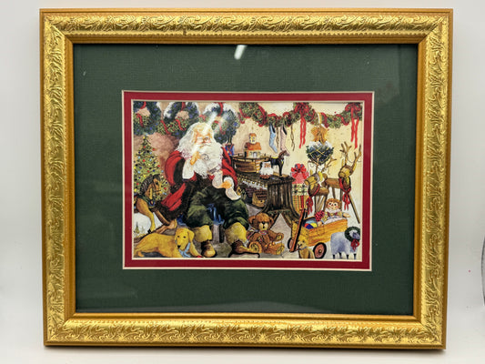 Peggy Abrams “Santa’s Workshop” Framed Art Print – Nostalgic Christmas Decor 11.5" x 9.5"