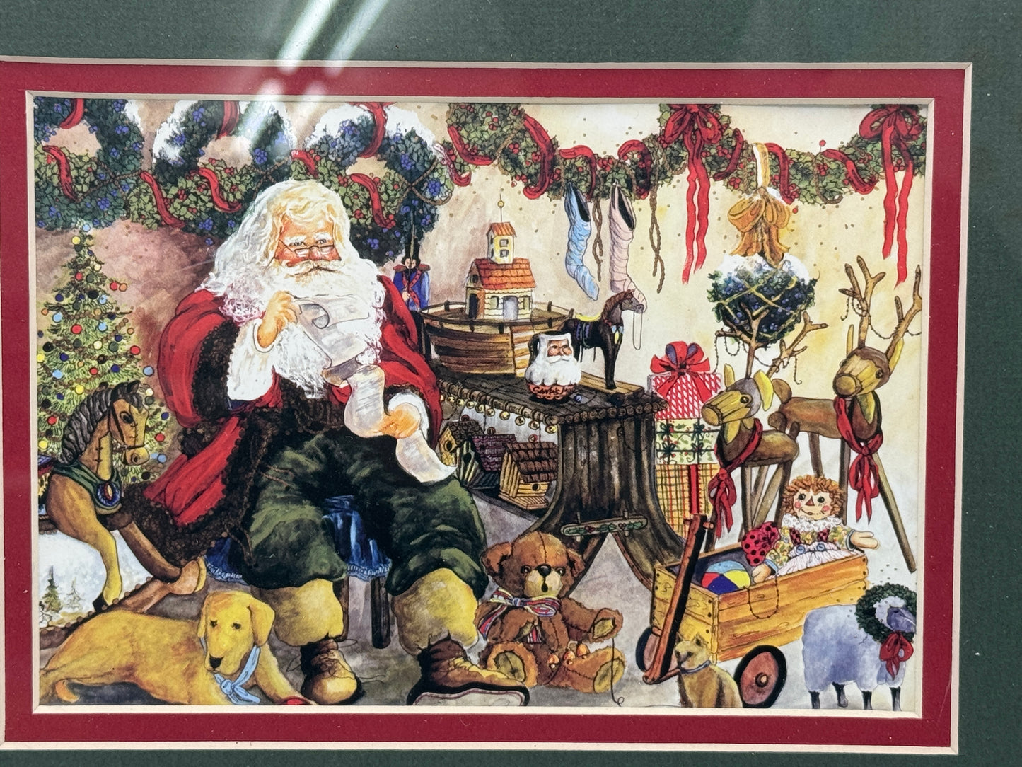 Peggy Abrams “Santa’s Workshop” Framed Art Print – Nostalgic Christmas Decor 11.5" x 9.5"