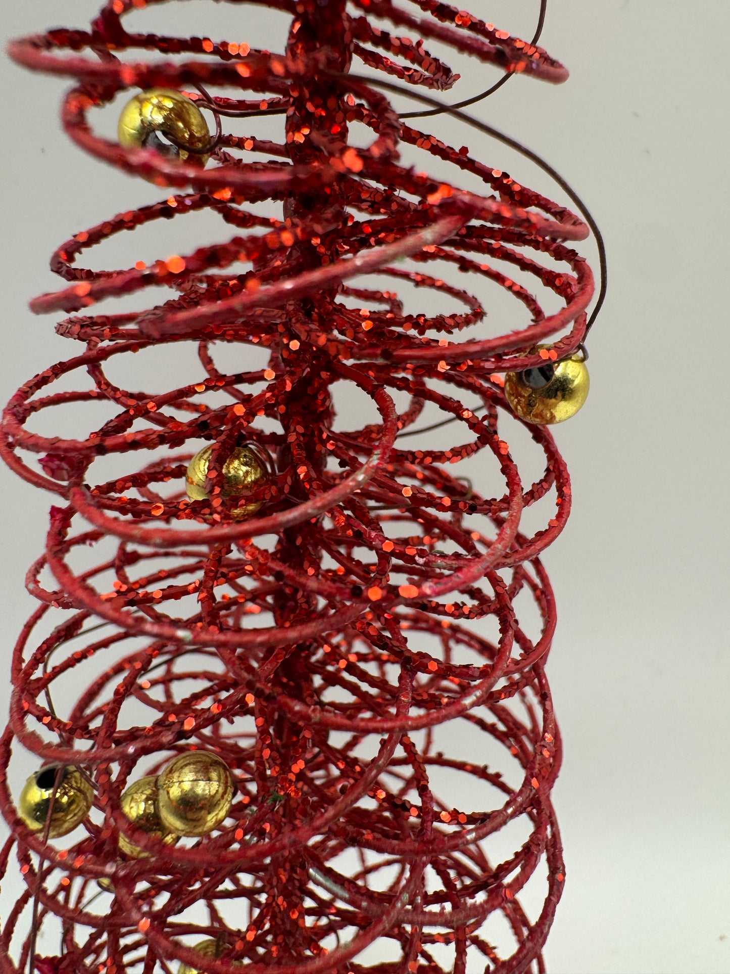 Red Spiral Wire Christmas Tree with Ornaments – 9" Holiday Decor
