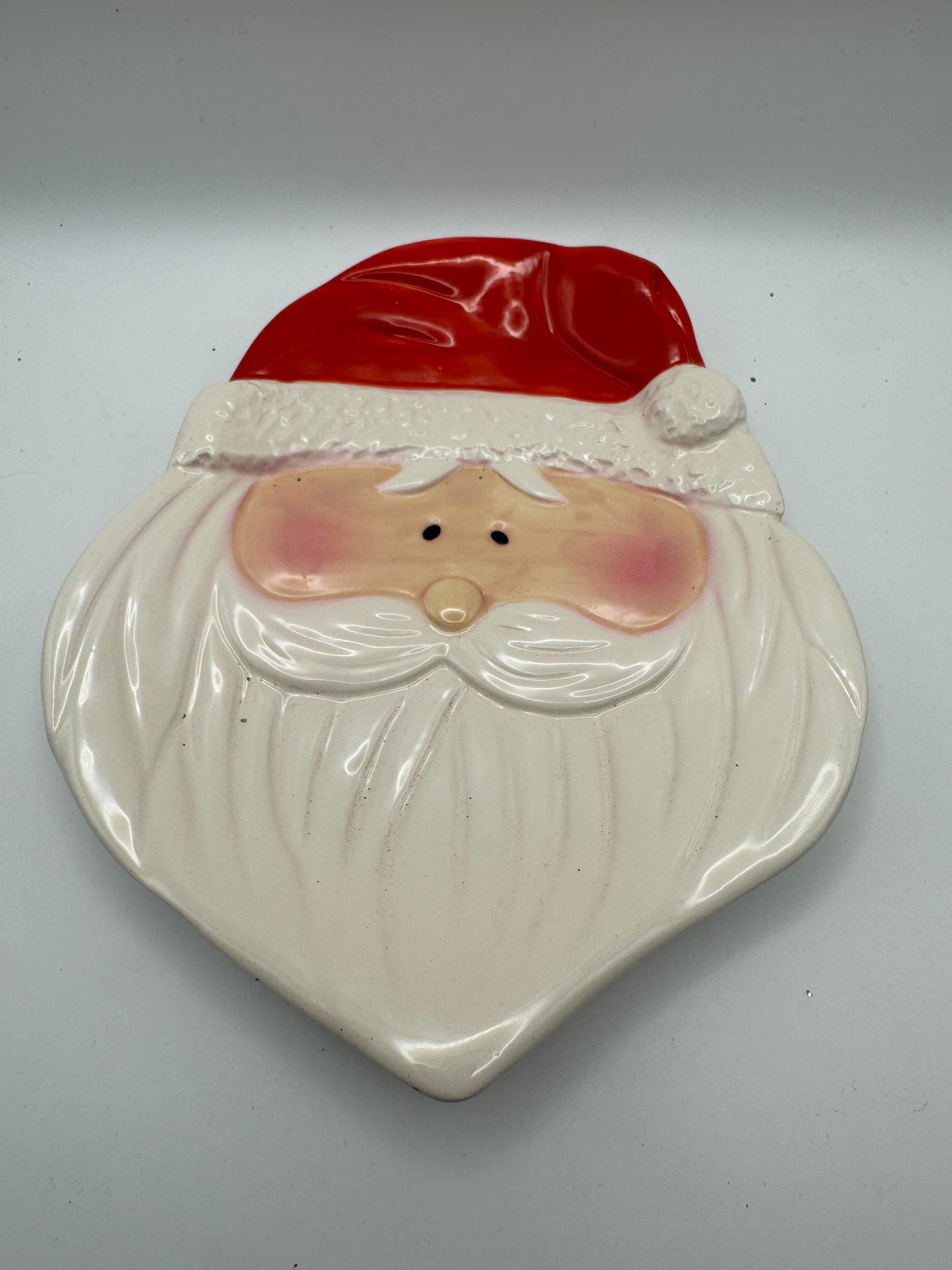 Hand-Painted Ceramic Santa Platter – 2-Piece Vintage Christmas Serving Tray